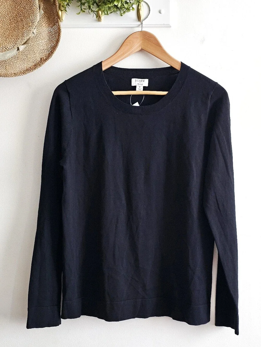 J.Crew Teddie Black 100% Cotton Crewneck Sweater Medium NWT Classic
